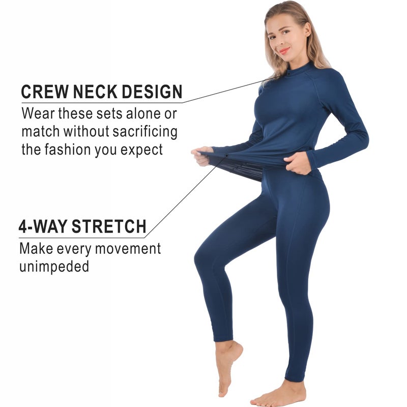 qualidyne Womenâ€™s Thermal Underwear Ultra-Soft Base Layer Long Johns Set Winter Sports Top and Bottom Suits Navy Blue - Image 3